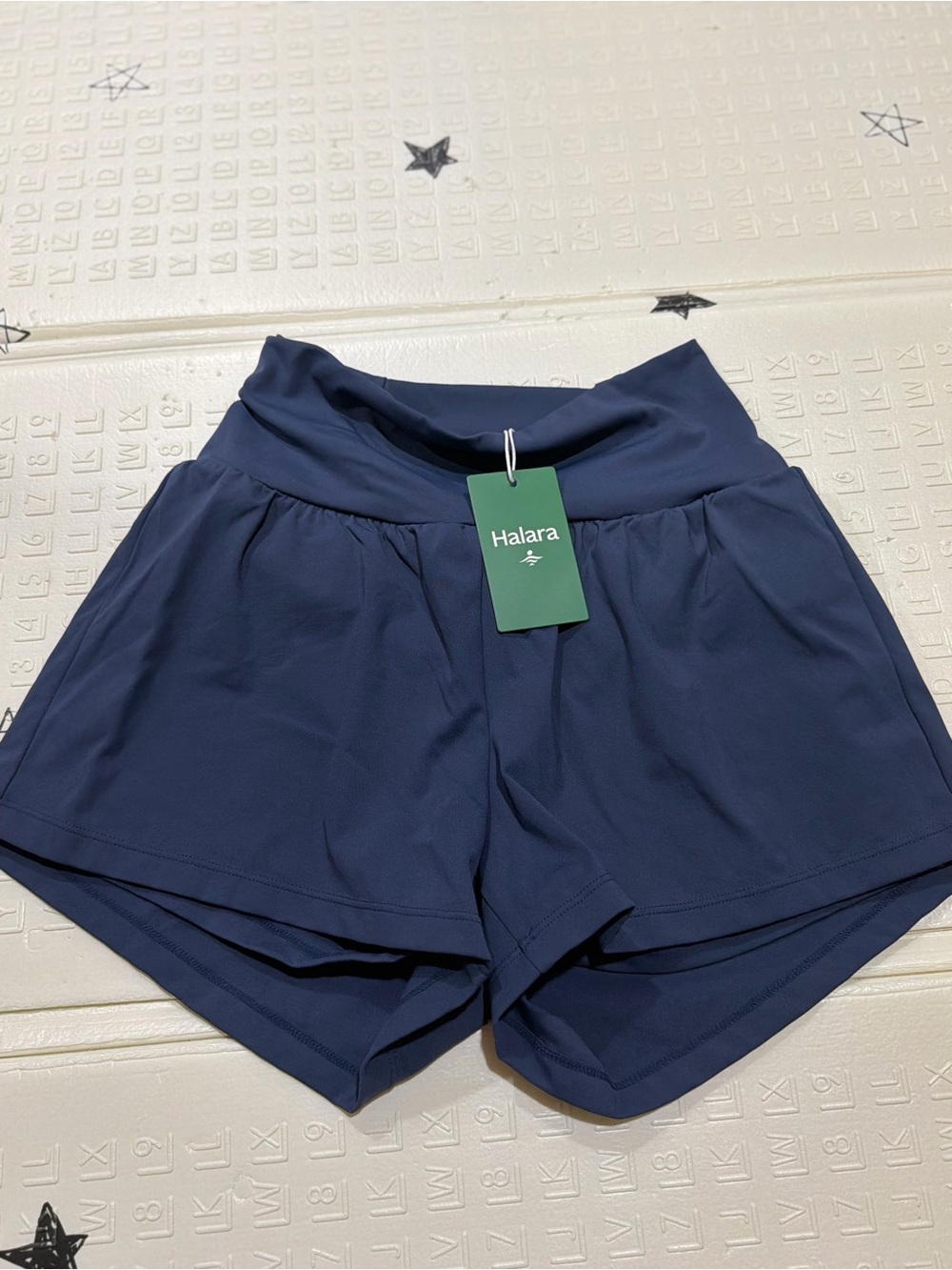 HALARA Navy High-Waist Athletic Shorts with Folded Waistband